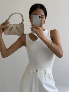 Casual white cut t shirt women round neck sleeveless korean slim t shirts women clothing summer fashion - Image 2
