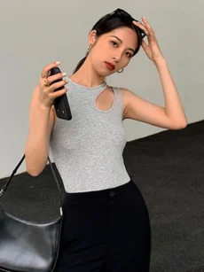 Casual white cut t shirt women round neck sleeveless korean slim t shirts women clothing summer fashion - Image 5