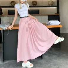 Pleated Long Skirts Women Loose Preppy Style Solid Simple A-line Popular High Waist Streetwear Korean New Autumn All-match Chic - Image 3