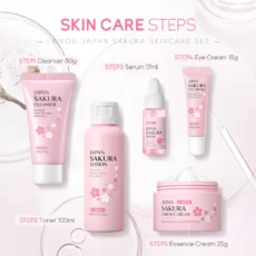 Sakura Skin Care Sets Face Cream Eye Cream Facial Cleanser Reduce Acne Blackhead Korean Cosmetics Face Care Eyes Care Skincare - Image 3