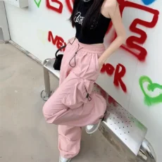 Y2K Parachute Black Pants Women Hippie Streetwear Oversize Pockets Cargo Trousers Harajuku Wide Leg Baggy Sweatpants - Image 6