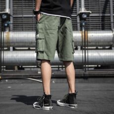 Plus Size military green workwear shorts, men's oversized shorts loose and trendy cropped pants - Image 2