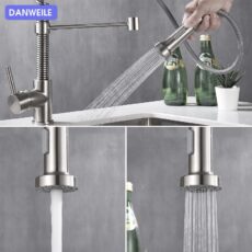 Full copper spring faucet, pull-out kitchen faucet, stretchable hot and cold mixed water faucet, stretchable brushed sink faucet - Image 2