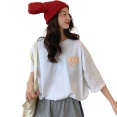 Trendy mid length front and back letter printed short sleeved T-shirt for women in spring and summer, new loose top - Image 5