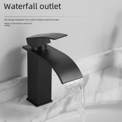 Black washbasin faucet, basin, waterfall stainless steel faucet, bathroom basin faucet, hot and cold dual-use