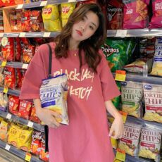 Summer New Korean Edition Letter Printed Medium Long Loose Short sleeved T-shirt Women's Top - Image 3