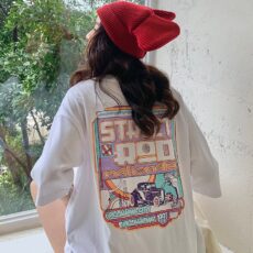 Trendy mid length front and back letter printed short sleeved T-shirt for women in spring and summer, new loose top - Image 3