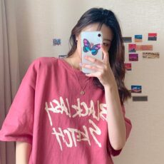 Summer New Korean Edition Letter Printed Medium Long Loose Short sleeved T-shirt Women's Top - Image 2