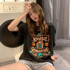 Cotton contrasting letter printed short sleeved T-shirt for women spring /summer new style loose student top trend - Image 4
