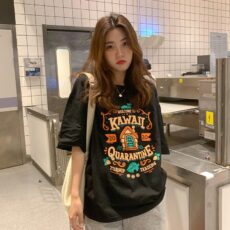 Cotton contrasting letter printed short sleeved T-shirt for women spring /summer new style loose student top trend - Image 2