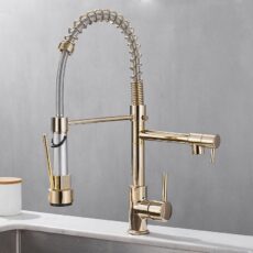 Danweile bathroom full copper pull-out kitchen faucet, dual outlet water-cooled hot wash vegetable basin sink spring faucet - Image 2