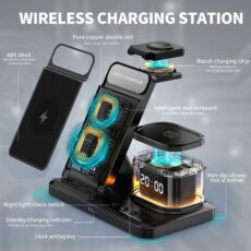 New multifunctional charging folding clock night light wireless charger suitable for Apple phones, watches, headphones - Image 3