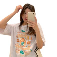 Cotton contrasting letter printed short sleeved T-shirt for women spring /summer new style loose student top trend - Image 5