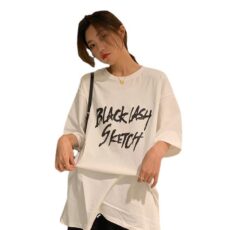 Summer New Korean Edition Letter Printed Medium Long Loose Short sleeved T-shirt Women's Top - Image 5