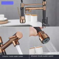 Danweile bathroom full copper pull-out kitchen faucet, dual outlet water-cooled hot wash vegetable basin sink spring faucet - Image 4