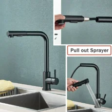 Black Pull Out Kitchen Sink Faucet Flexible 2 Modes Stream & Sprayer Nozzle Faucets Stainless Steel Hot Cold Wate Mixer Tap Deck - Image 3