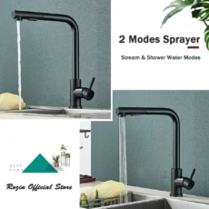 Black Pull Out Kitchen Sink Faucet Flexible 2 Modes Stream & Sprayer Nozzle Faucets Stainless Steel Hot Cold Wate Mixer Tap Deck - Image 2