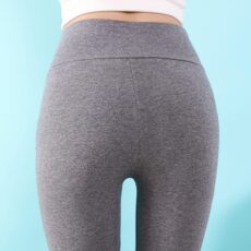 Women's solid color cotton autumn pants, women's single piece thin warm pants, high waisted underwear, slim fit cotton wool pants, elastic thread pants - Image 3