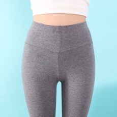 Women's solid color cotton autumn pants, women's single piece thin warm pants, high waisted underwear, slim fit cotton wool pants, elastic thread pants - Image 2