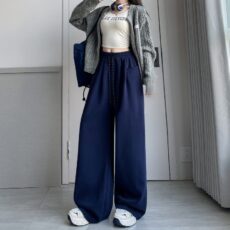 Navy blue wide-leg pants women spring and autumn new high waist hanging feeling slim loose straight sports pants casual sports pants