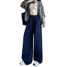Navy blue wide-leg pants women spring and autumn new high waist hanging feeling slim loose straight sports pants casual sports pants - Image 5