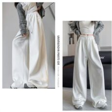 Navy blue wide-leg pants women spring and autumn new high waist hanging feeling slim loose straight sports pants casual sports pants - Image 4