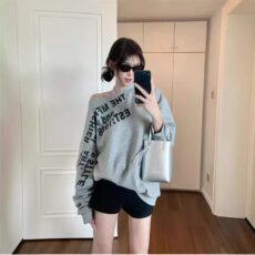 2025 thickened women's sweatshirt, imitation cotton letter print design, sloping shoulder, long sleeves, lazy and versatile pullover - Image 2
