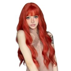 Wig women's full head set orange red bangs long hair big wave curly hair - Image 5