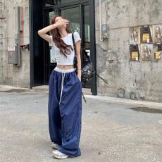 Color blocking elastic waist wide leg pants for women in summer, thin version 2025, new quick drying, loose casual Yamamoto pants - Image 3