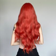 Wig women's full head set orange red bangs long hair big wave curly hair - Image 3