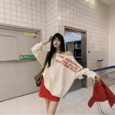2025 thickened women's sweatshirt, imitation cotton letter print design, sloping shoulder, long sleeves, lazy and versatile pullover - Image 3