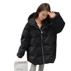 Off-white down jacket for women, mid-length winter Korean style loose small thickened workwear cotton coat for women - Image 5
