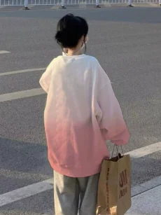 American lazy chic hoodie for women, gradually changing color design in spring, autumn and winter, 2024 new popular loose long sleeved top - Image 2