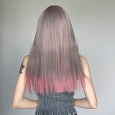 Wig Female Full Headset Grey Gradient Pink with bangs Medium length Straight Wig - Image 4