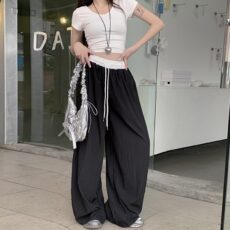 Color blocking elastic waist wide leg pants for women in summer, thin version 2025, new quick drying, loose casual Yamamoto pants - Image 2