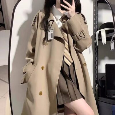 2025 Khaki windbreaker jacket for women spring and autumn new Korean style slim double-breasted short windbreaker jacket for small people