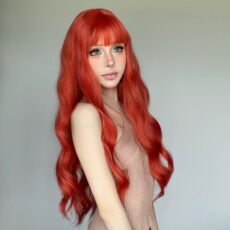 Wig women's full head set orange red bangs long hair big wave curly hair - Image 4