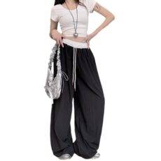Color blocking elastic waist wide leg pants for women in summer, thin version 2025, new quick drying, loose casual Yamamoto pants - Image 5