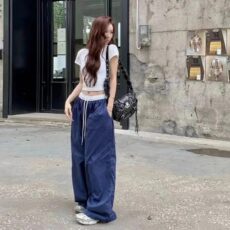 Color blocking elastic waist wide leg pants for women in summer, thin version 2025, new quick drying, loose casual Yamamoto pants - Image 4