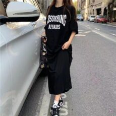 Summer Korean plus size women's casual long dress, fat mm loose knee high T-shirt, long skirt, women's nightgown - Image 2